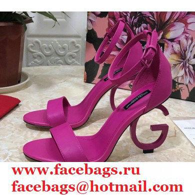Dolce & Gabbana Heel 10.5cm Leather Sandals Fuchsia with D & G Heel 2021 - Click Image to Close